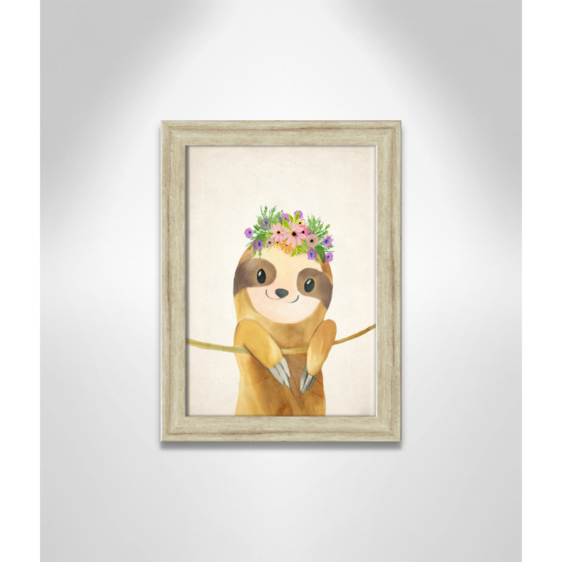 Sloth floral 1, H 16 po x l 12 po x P 0,63 po, Beige Flat Framed