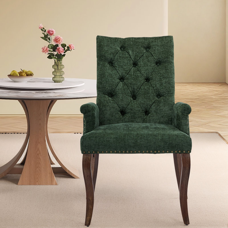 Chaise de salle à manger rembourrée en chenille Modern, Vert