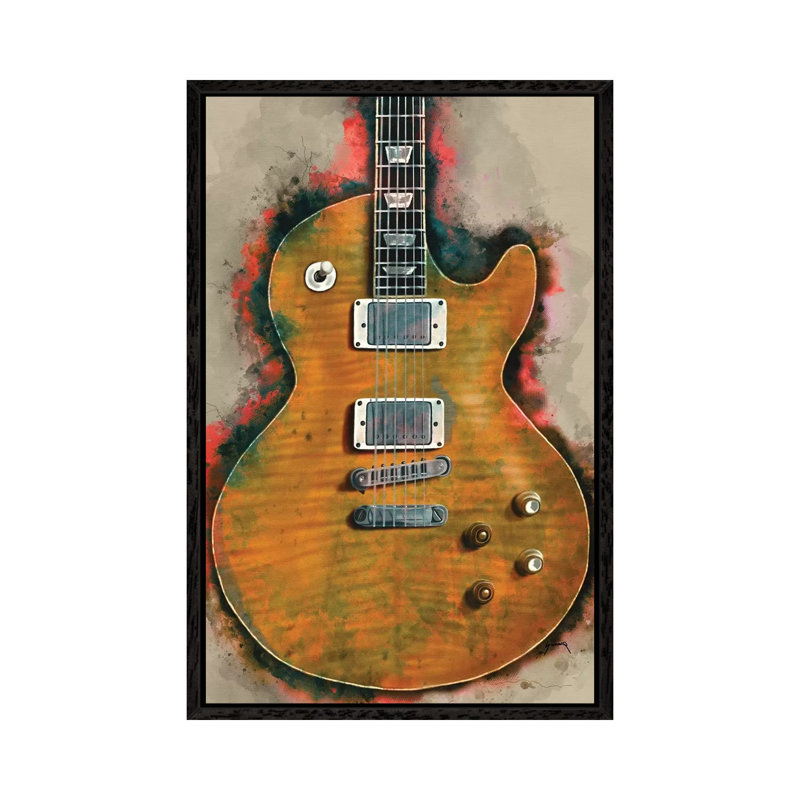Gary Moore Electric Guitar 1 Piece Painting on Canvas, 101.6cm H x 66.04cm W x 3.81cm D, Black Floater Framed