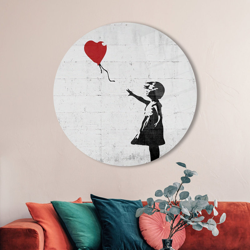 Art mural graffiti unique en forme de ballon rouge en verre pour une décoration moderne, H 27,6 po x l 27,6 po