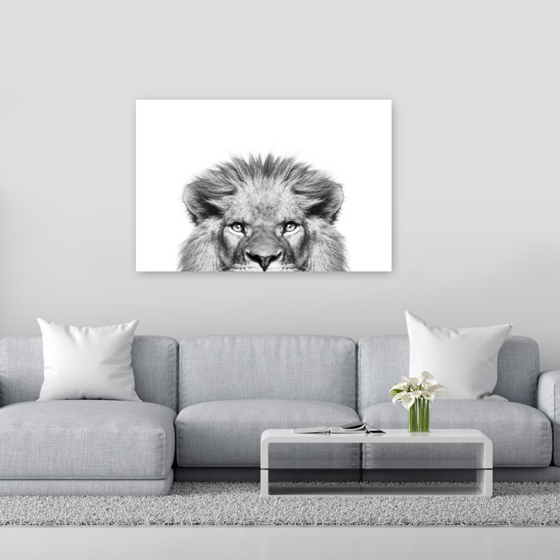 Peeking Lion Contemporary Cat Lion Portrait Wildlife Wall Art Print, 101.6cm H x 152.4cm W