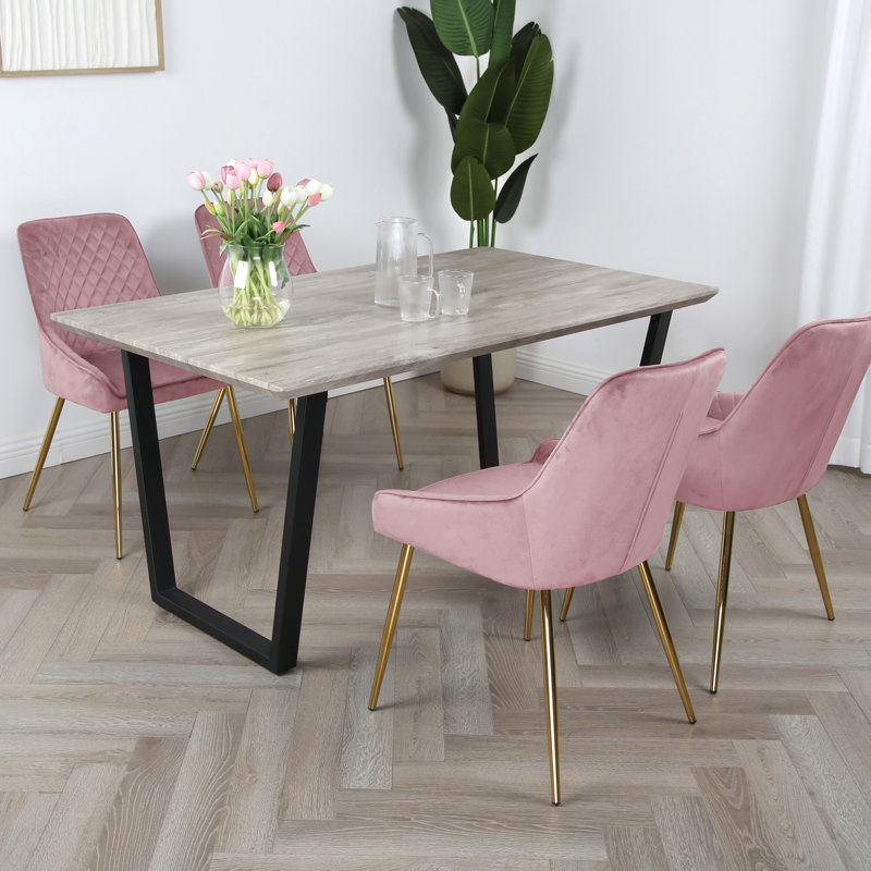 Meir 4 - Person Dining Set, Oak, Pink