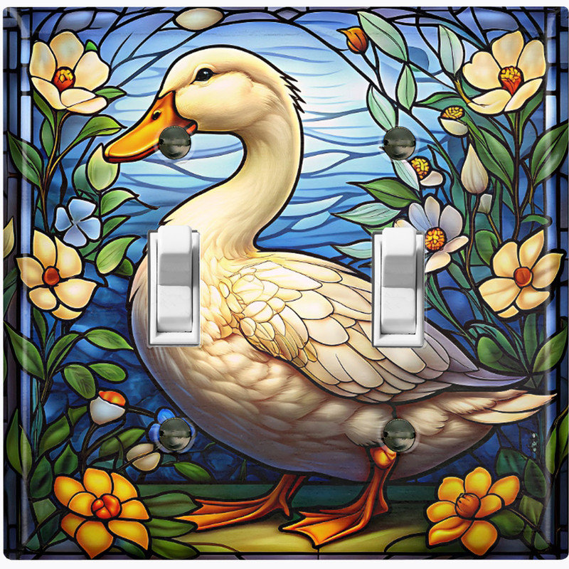 Couvercle de plaque d'interrupteur en métal; Impression de vitrail de canard de taille standard 2 bandes US - Canard