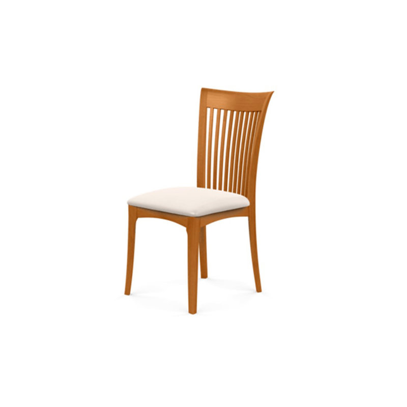 Sarah Upholstered Dining Chair, White Leather, Natural Cherry