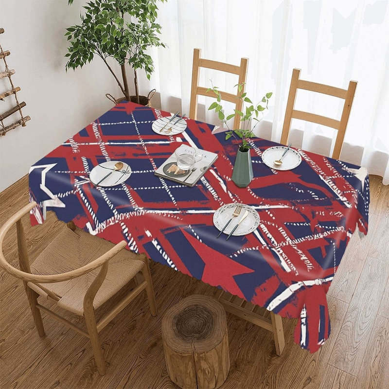 Housse de table rectangulaire rouge à motif écossais à motif d'étoile Juneteenth 60 "x 120" avec bords festonnés