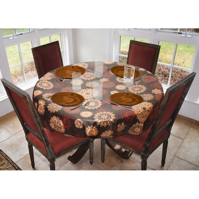 Canora Grey Deluxe Elastic Edged Flannel Backed Vinyl Fitted Table Cover - Medallion Pattern - Small Round - Fits Tables Up To 40" - 44" Diameter