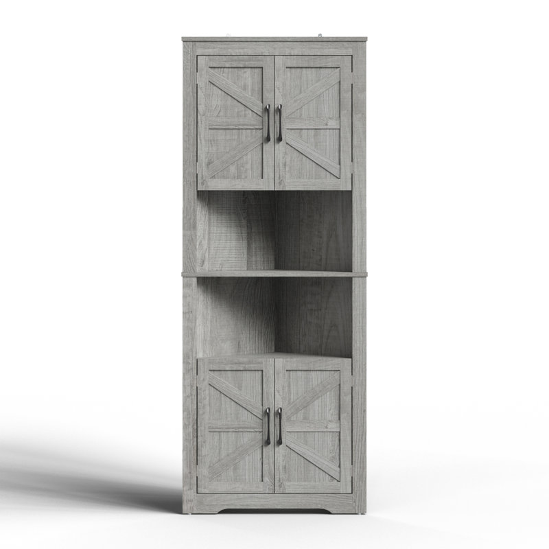 67" Tall Corner Cabinet With Door & Adjustable Shelves For Mulitiple Scenarios, Gray