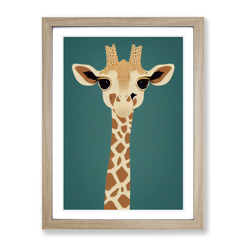 Giraffe No.3 - Single Picture Frame Print, 64cm H x 46cm W x 2cm D, Oak 