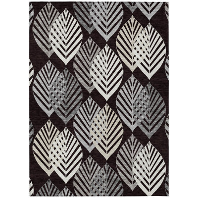 9' X 12' Black Silver Floral Washable Indoor Outdoor Area Rug
