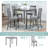 5 Piece Dining Table Set, Wooden Dining Square Table Set for 4, Counter Height Kitchen Table Set with Square Table and 4 Upholstered Chairs for Small Space, Grey