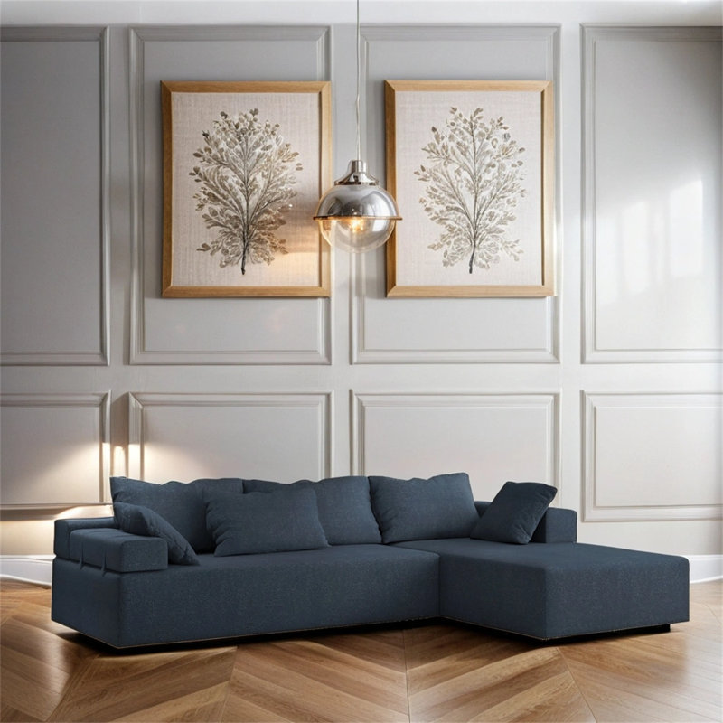 Boneless Upholstered Sectional Sofa, Blue Chenille