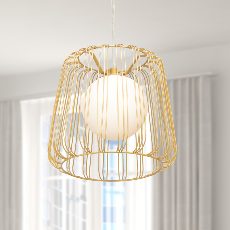 9.875"W Kanku Caged Globe Shade Pendant Light