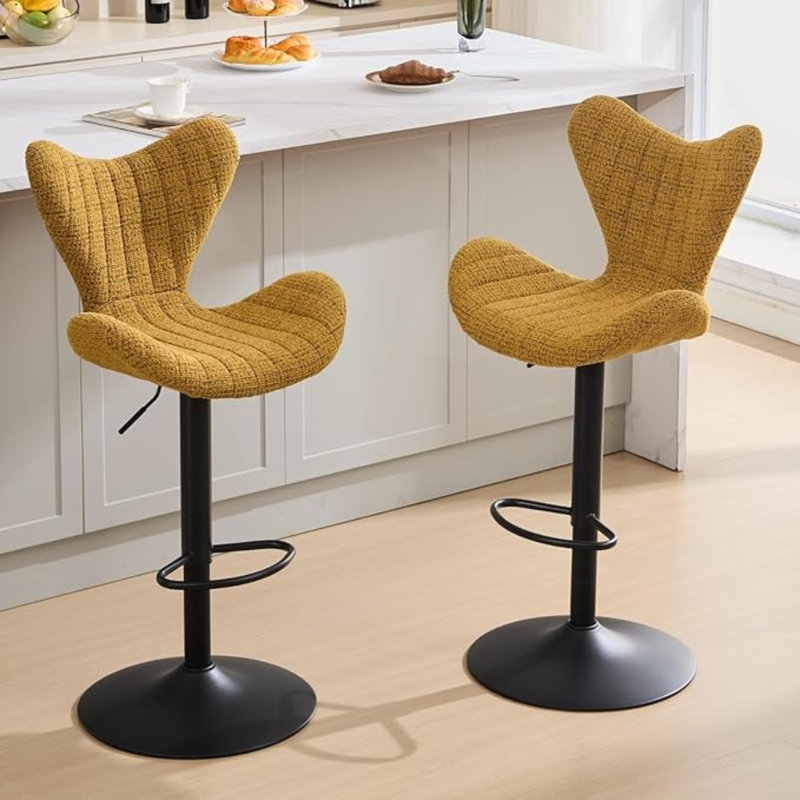 360° Swivel Upholstered Adjustable Height Bar Stools Counter Bar Stools with Sturdy Metal Frame , Yellow