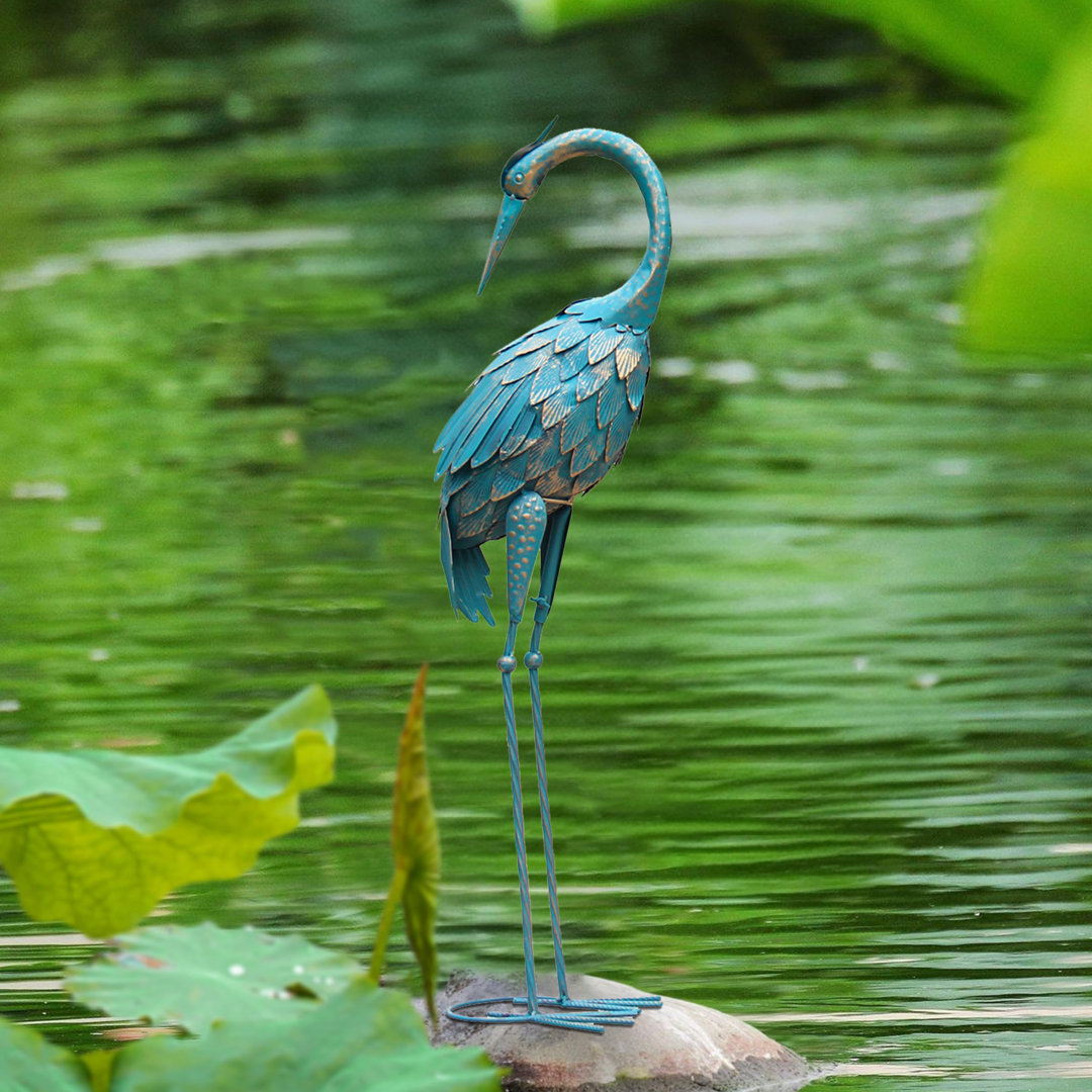 Paisyn Crane Metal Garden Statue Red Barrel Studio®