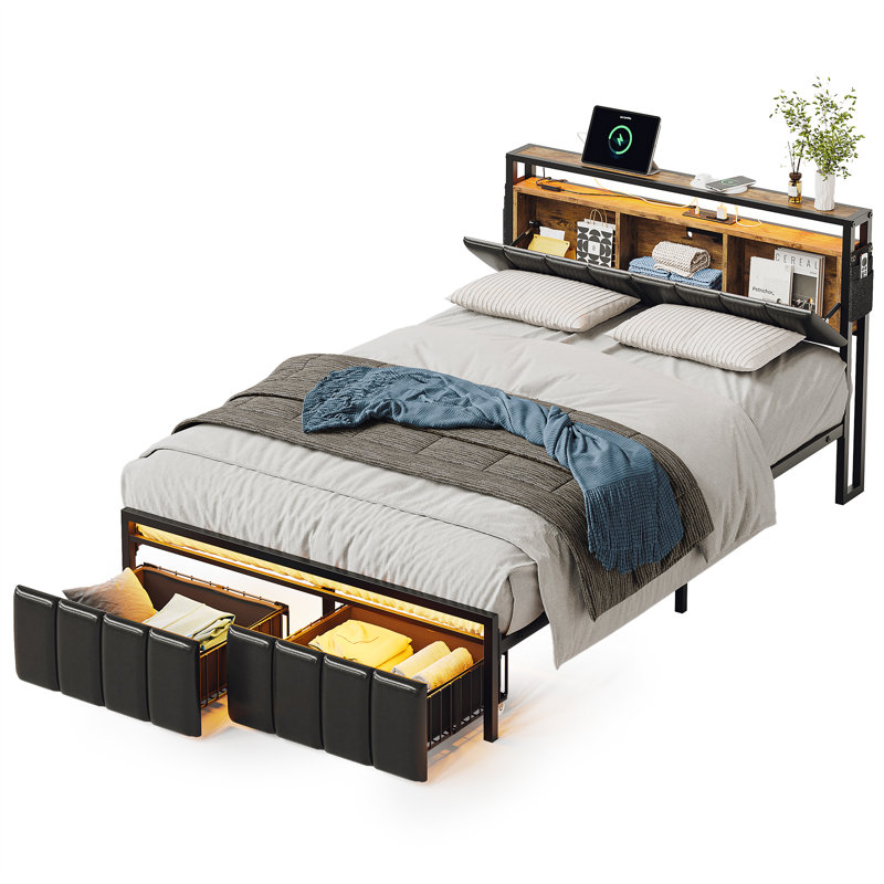 Brisna Upholstered Platform Bed, Full / Double, Black/Brown
