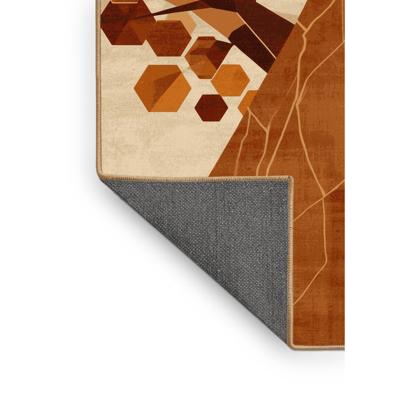 Tapis à motif géométrique brun moelleux en érable doux et moelleux - reliure brun clair, Rond 5 pi