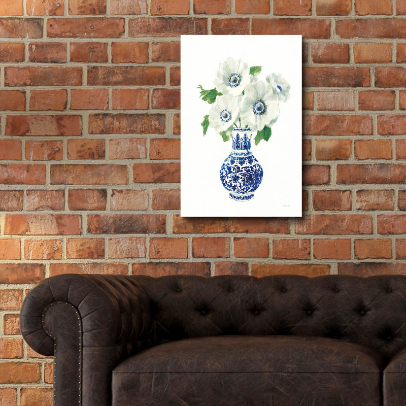 Art floral en verre «Floral Chinoiserie 1 Cobalt» par Danhui Nai, H 24 po x l 16 po x P 0,2 po