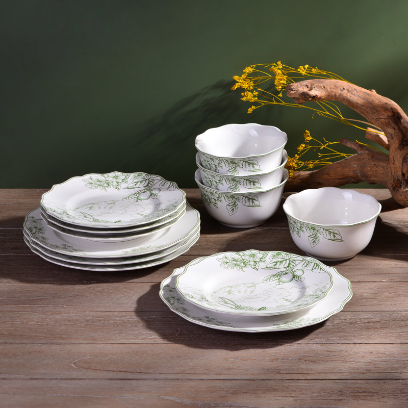 Service de vaisselle en porcelaine 12 pièces 222 Fifth 222 Fifth Hudson Valley, Vert