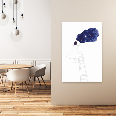 Girl Reaching Stars Abstract Minimalist Landscape Nature Wall Art Print 1 Piece Wrapped Canvas Wall Art