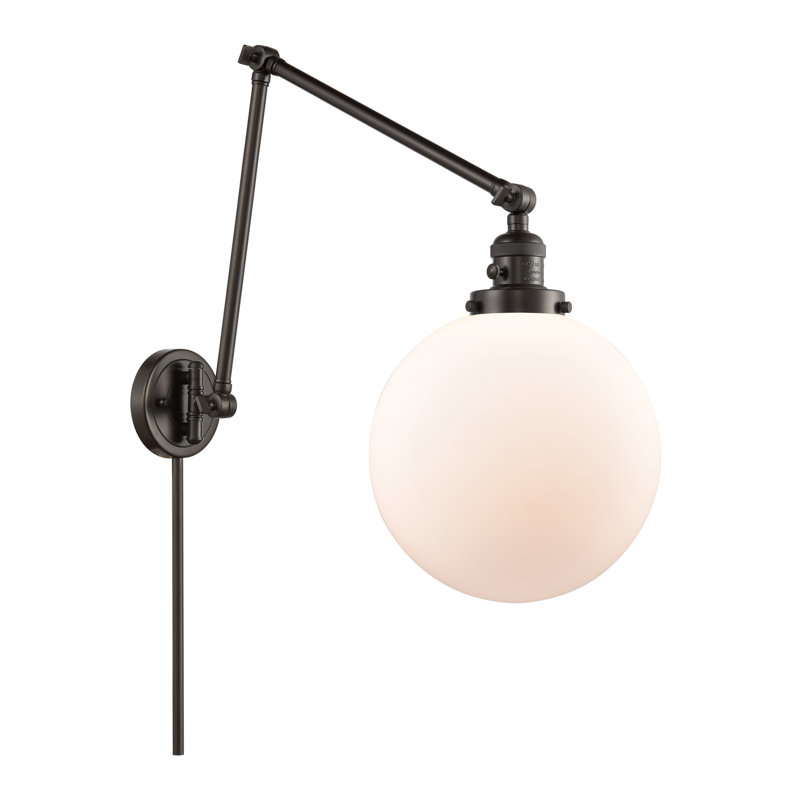 Bras pivotant à intensité variable à 1 lumière Maxwell, Blanc mat, Bronze huilé, H 32 po x l 10 po x P 32 po