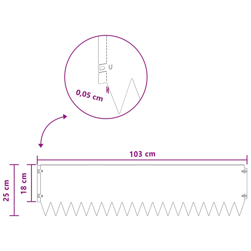 103 cm W Steel Lawn Edging Fencing, Silver, 15cm H x 103cm W