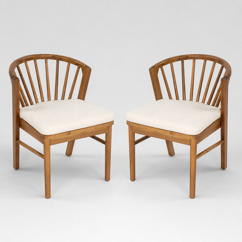 Ensemble de 2 chaises de salle à manger d'extérieur résistantes aux intempéries avec coussins doux et lavables, structure en bois massif durable