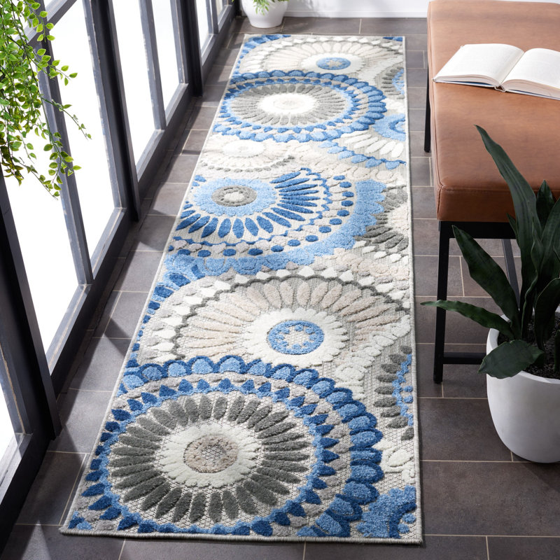 Delloyd Performance Geometric Indoor/Outdoor Area Rug, Round 3'