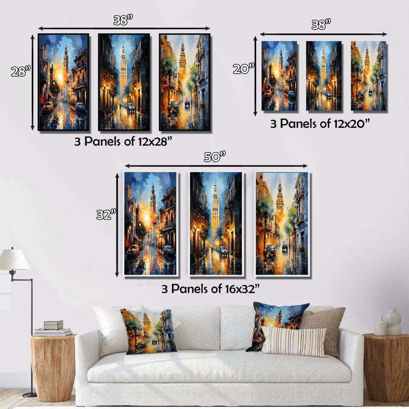 «Espagne Sevilles Iconic Giralda», 3 pièces, Toile tendue, H 32 po x l 48 po