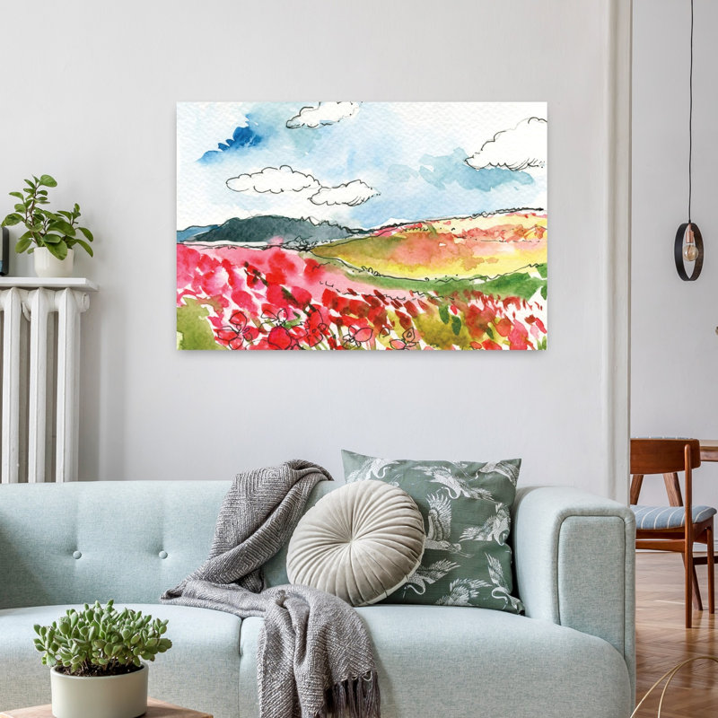 Vent dans la prairie, paysage contemporain abstrait, art floral, H 36 po x l 24 po