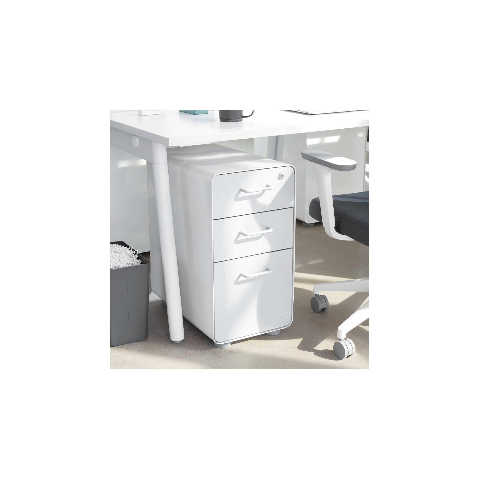 Stow Slim 3-Drawer Cabinet, White, With Caster