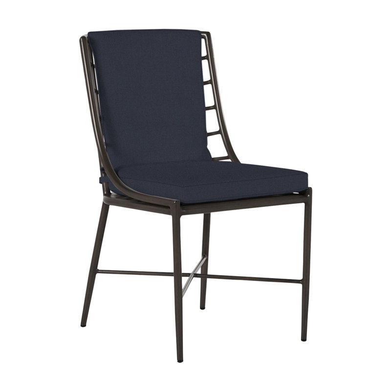 Carmel Patio Dining Side Chair with Cushions, Welt, Linen Navy