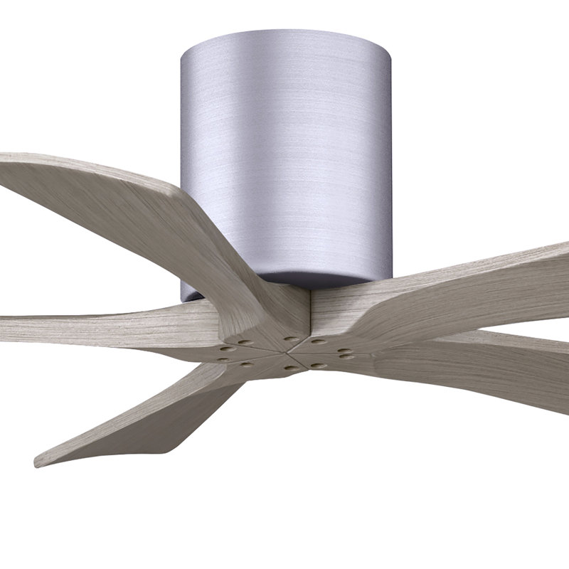 60" Irene 5-Blade Hugger Ceiling Fan with Wall Remote, 42", Brushed Pewter, Gray Ash