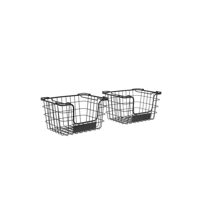 Black Steel Rectangular Stacking Wire Market Baskets with Chalk Label - Set of 2