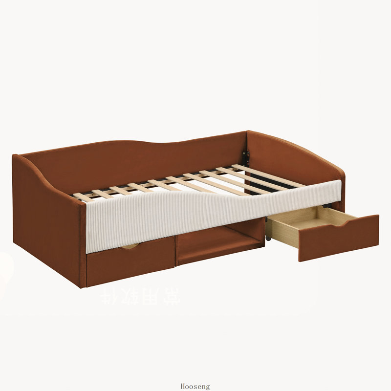 Structure de lit de jour simple rembourrée avec 2 tiroirs de rangement, brun, mobilier de chambre polyvalent peu encombrant
