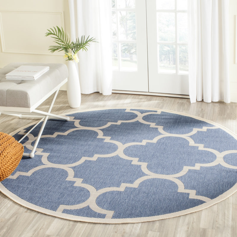 Tapis d'intérieur / extérieur à motif géométrique Ariaya Performance, Rond 6 pi 7 po