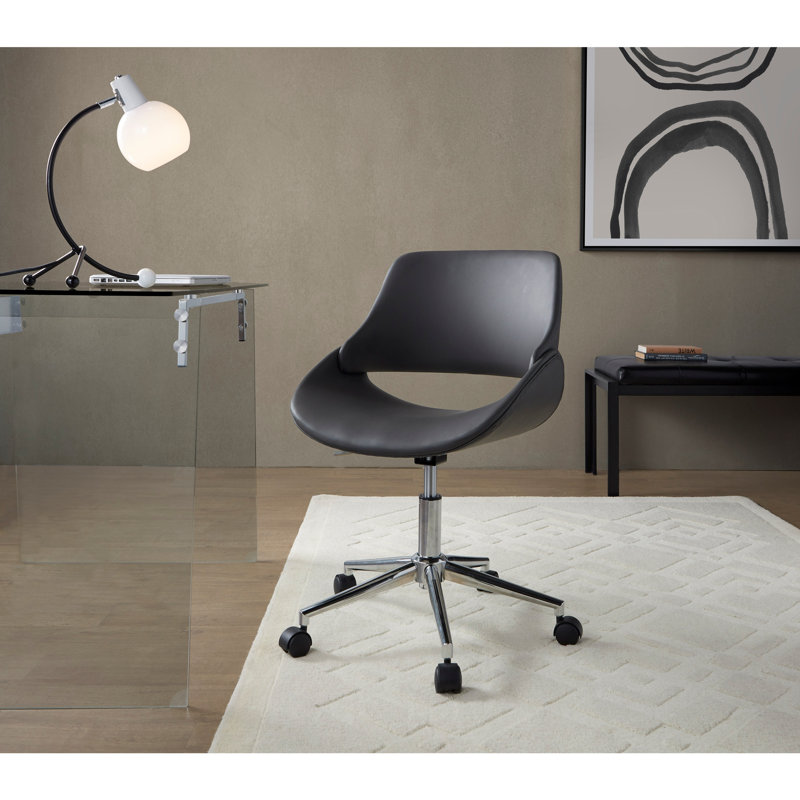 Chaise de bureau contemporaine réglable, structure en métal chromé, revêtement en similicuir gris, Grey, Chrome