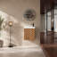 Meuble-lavabo mural 18,5 po avec lavabo en résine, porte simple à fermeture douce, panneau de fibres à densité moyenne, noyer (emballage KD)-1655100542