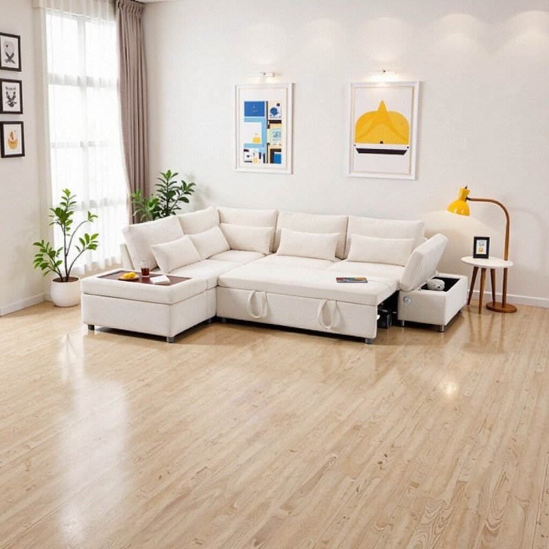 Canapé-lit modulaire en L 107 po avec repose-pieds réglable avec accoudoir de rangement USB-C