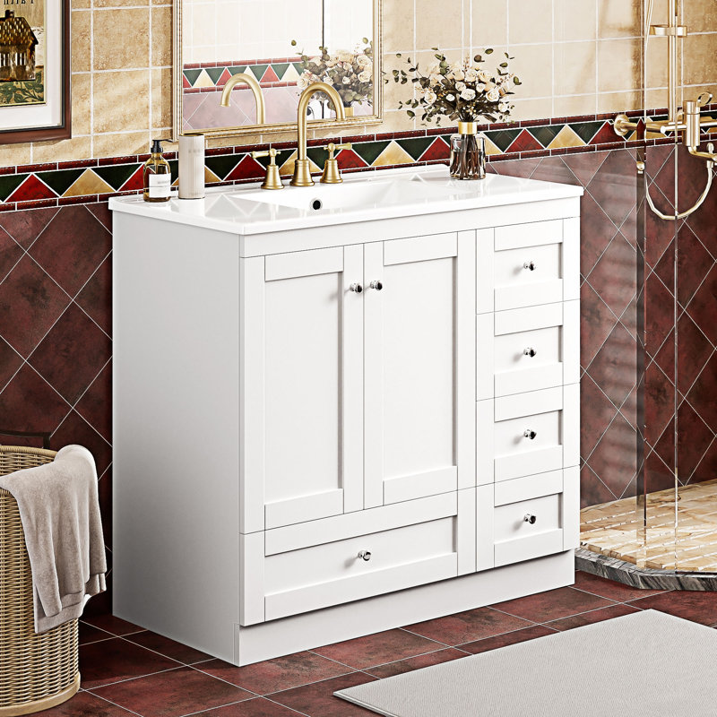 Meuble-lavabo autoportant avec lavabo en céramique, Blanc