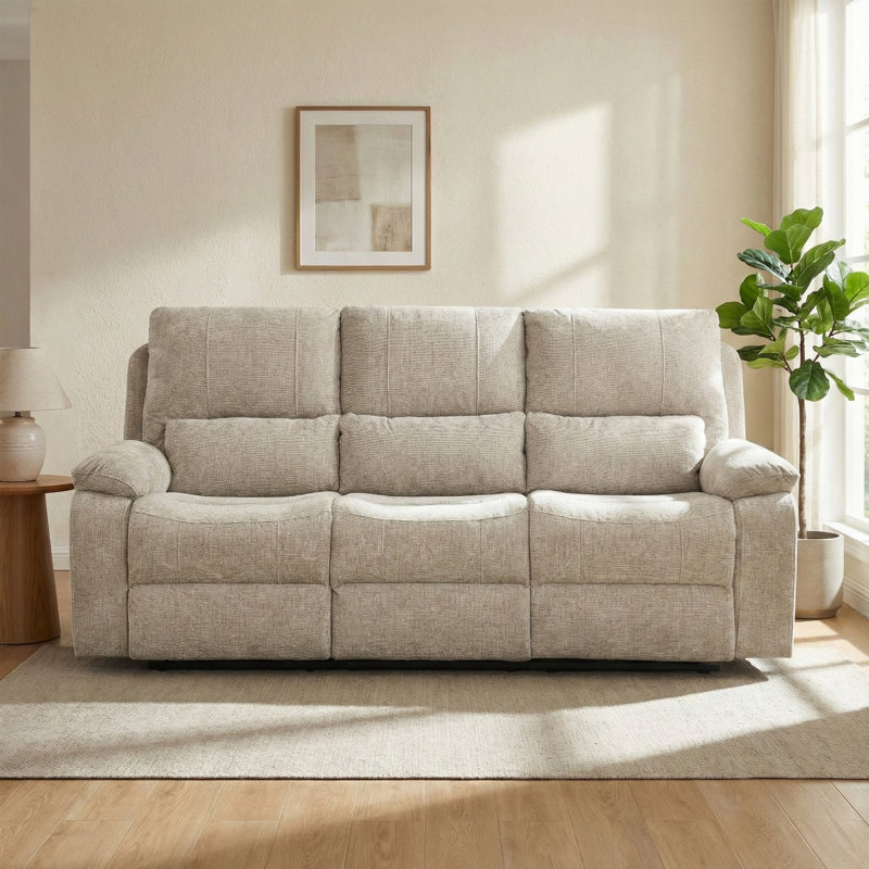Tation Chenille Electric 3 Seater Reclining Sofa, Fossil