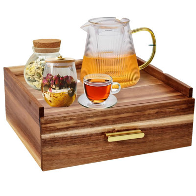 Acacia Wood Tea Holder Organizer,With12 Compartments