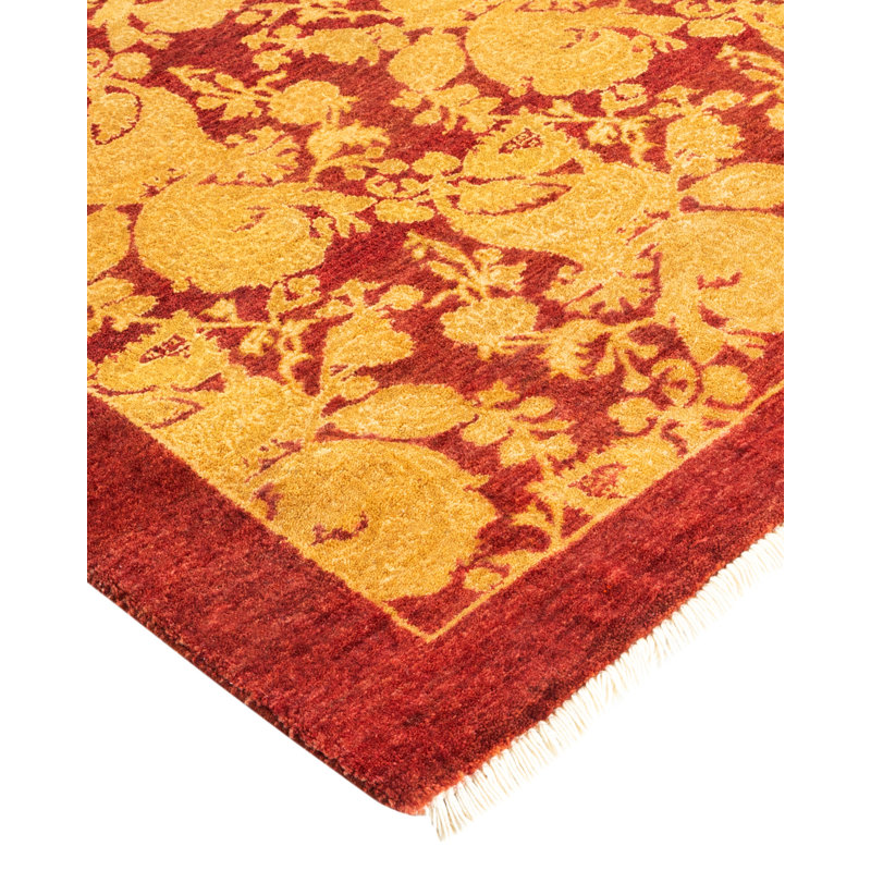 Hand-Knotted Red Wool 4' x 6' Traditional Area Rug