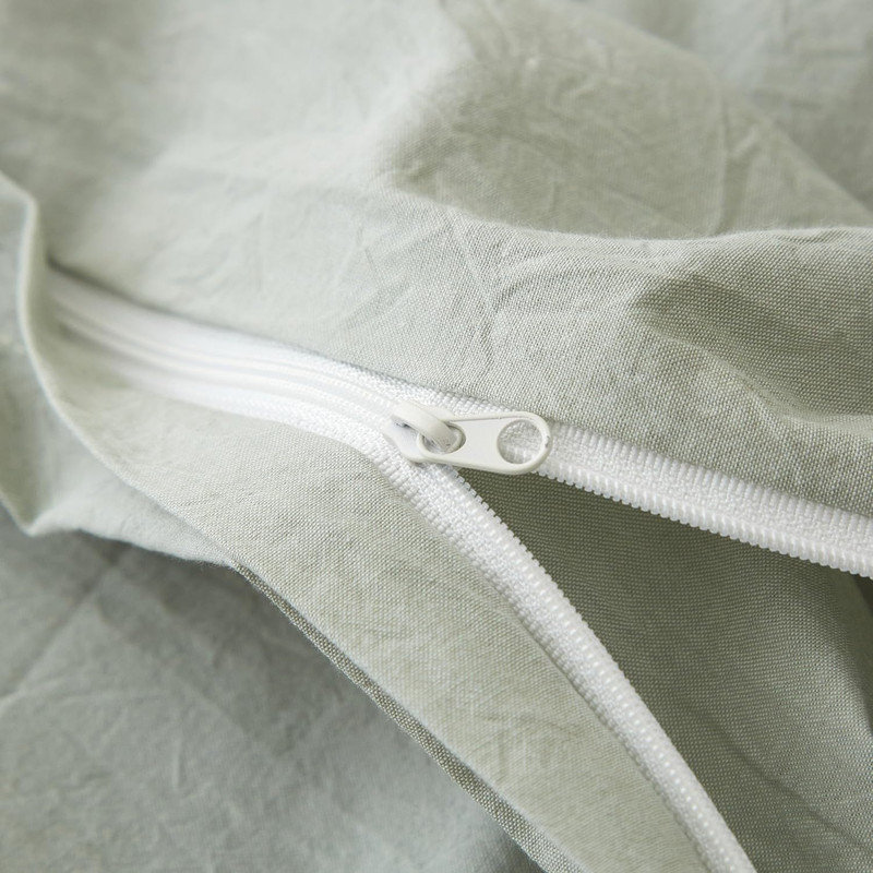 Ensemble de housse de couette 100% coton délavé LifeTown, Housse de couette grand + 2 taies d'oreiller, Vert sauge