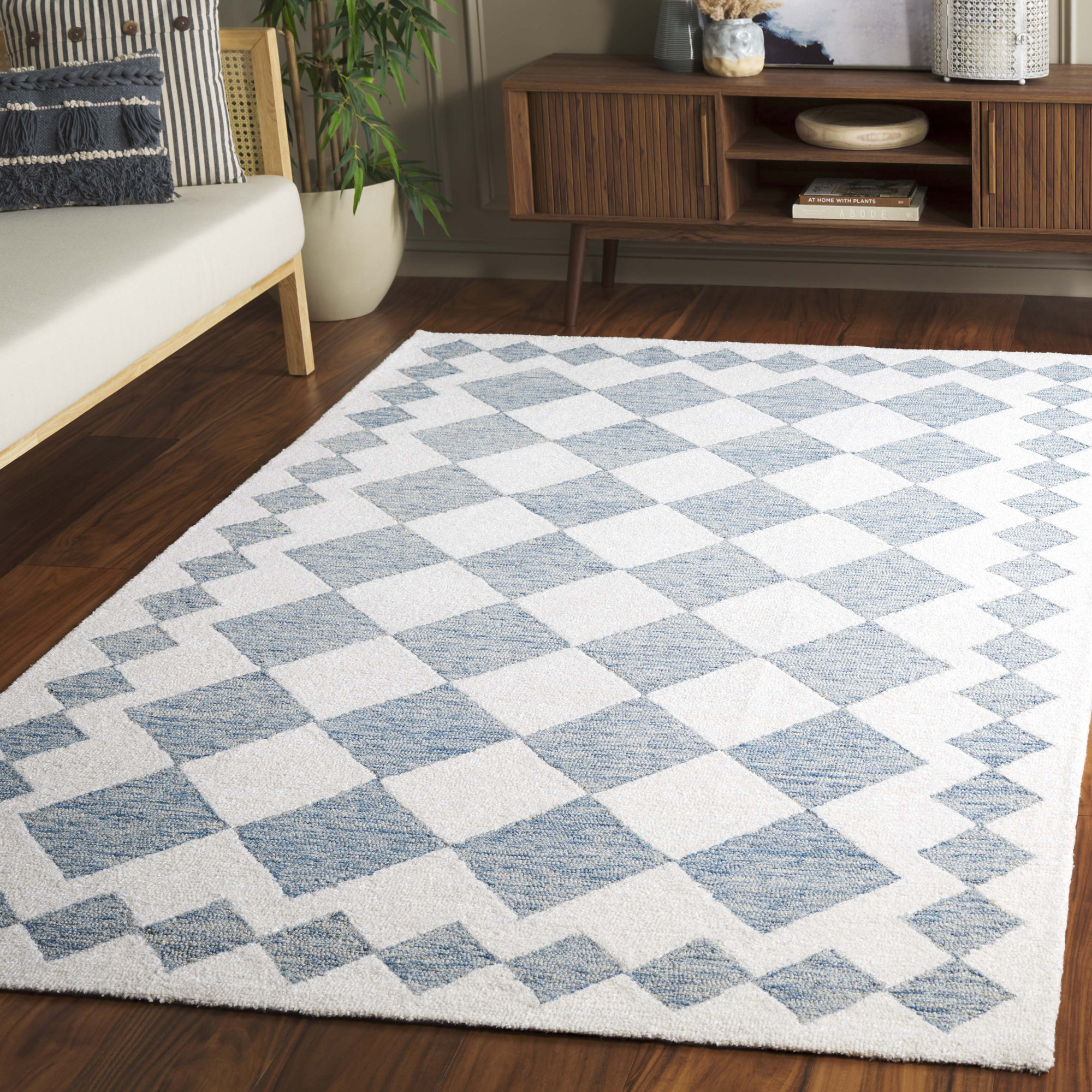 Claude Handmade Blue / Ivory Rug, Rectangle 5' x 8'