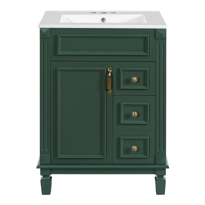 Ensemble de meuble-lavabo autoportant 24 po avec lavabo en céramique Rosaline, 2 tiroirs et tablette réglable, Vert