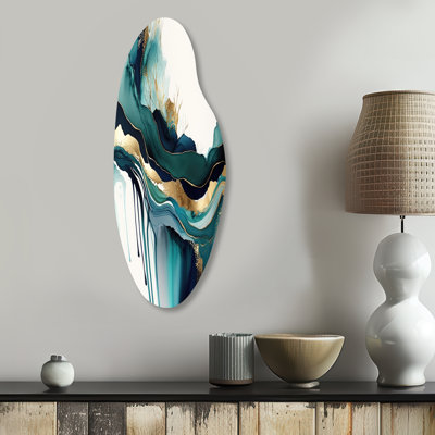 Austen - Curved Abstract Liquid Ink Metal Wall Art, Asymmetrical Metal Wall Sculpture Print