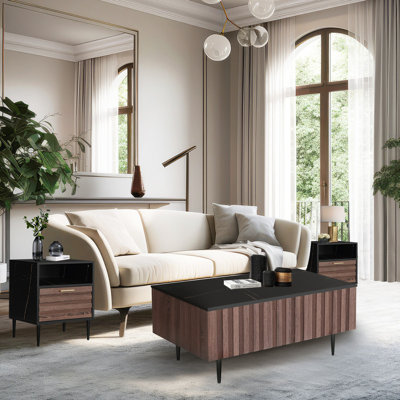 3 Piece Modern Living Room Table Set, Lift-Top Coffee Table and End Table Sets