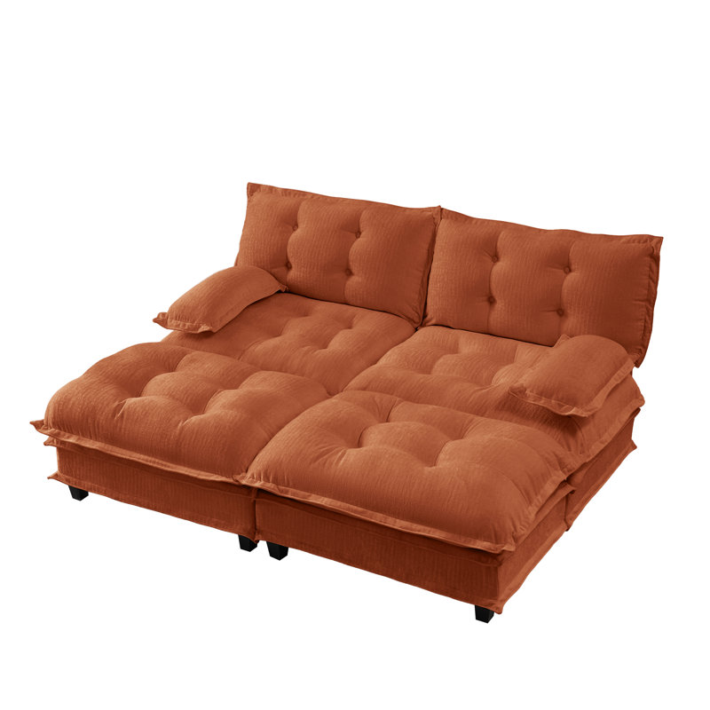 Canapé modulaire en chenille 4 pièces avec assise profonde et 2 repose-pieds 4 pièces, Chenille orange