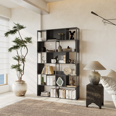 74"H Bookshelf Bookcase, 6 Tier Large Bookcase with 15 Open Display Shelves, Modern Industrial Book Shelves Book Case for Bedroom,Black