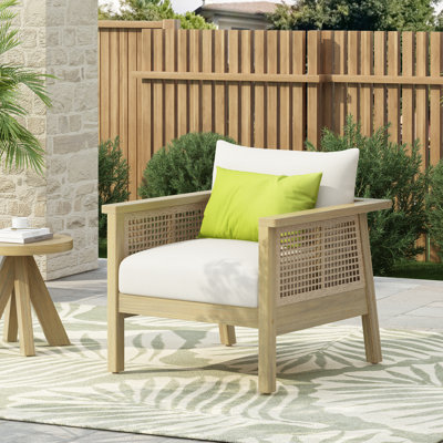 Solvik Outdoor Modern Coastal Acacia Wood and PE Wicker Club Chair with Water-Repellent Cushion